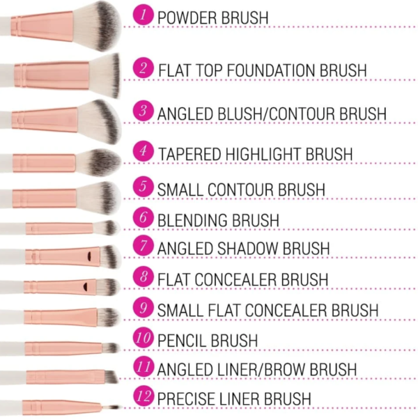 Rose Romance 12 Piece Brush Set By BH Cosmetics Brush Tips